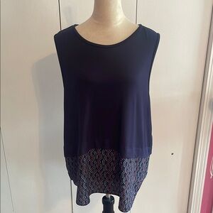 Michael Kors -Navy Sleeveless Top with Patterned Hem